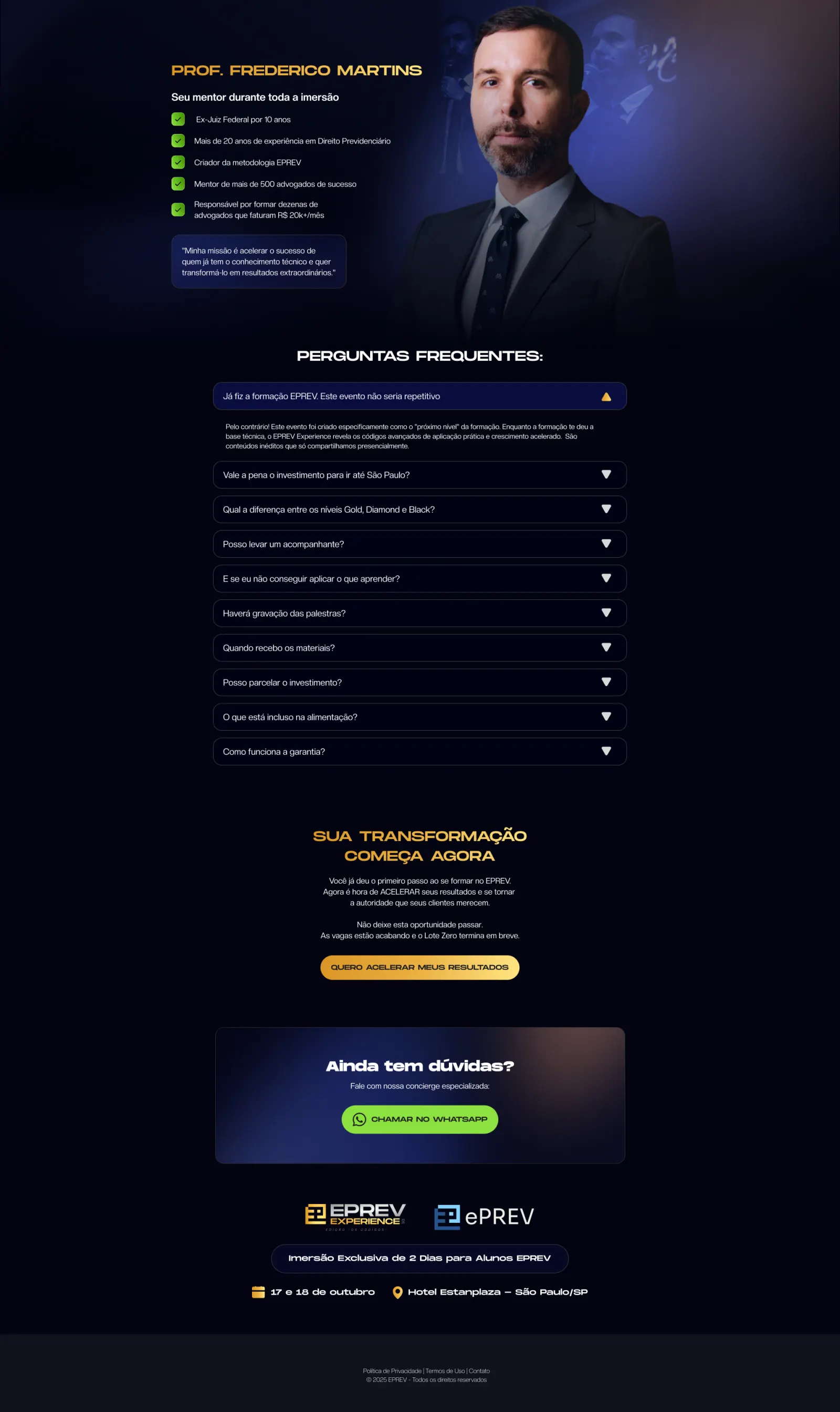 ePREV Experience landing page