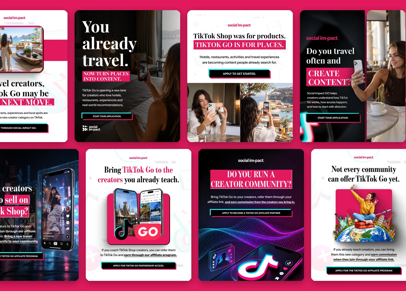 Social Impact GO ad creatives for creators and partners